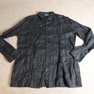 Cubavera Shirt XL Black Cuban Wedding Guayabera 100% Linen Long Sleeve